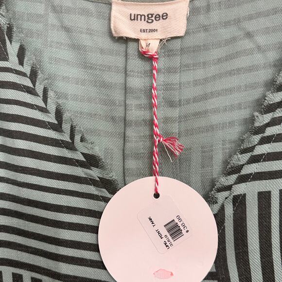 Umgee Sage Green Striped Frayed Trim Dress M NWT - Picture 6 of 8